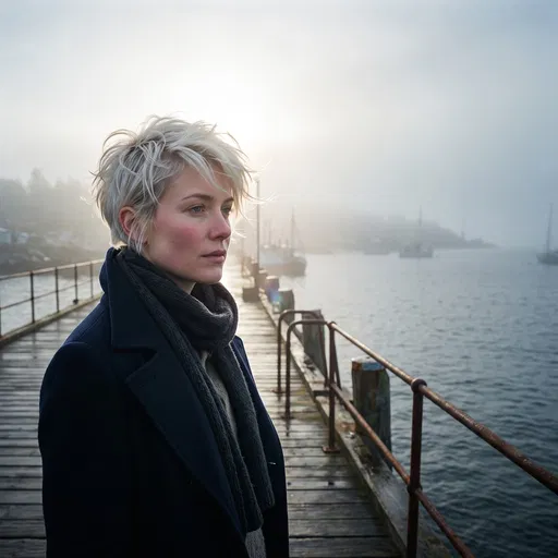 Woman With Short Platinum Hair on Pier