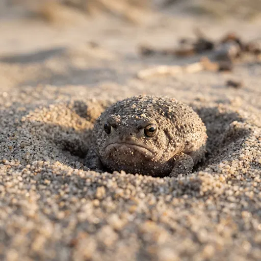 Grumpy Desert Frog Half Buried in Sand