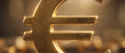 Macro Close-Up of Gold Euro Symbol