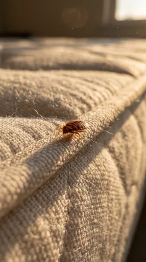 Bed Bug Crawling on Mattress Seam