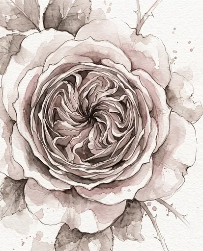 Sepia and Dusty Rose Watercolor Illustration