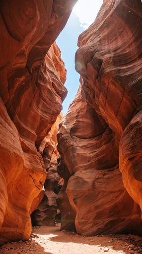 Sunlight Through Narrow Red Rock Slot Canyon