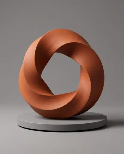 Terracotta Mobius Loop Sculpture on Pedestal