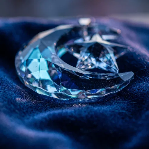 Crystal Crescent and Star on Blue Velvet