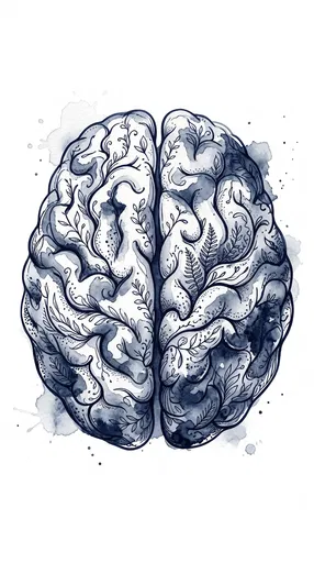 Indigo Watercolor Botanical Brain Illustration
