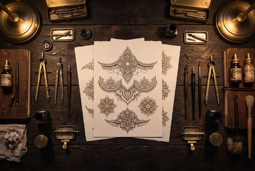 Overhead Flat Lay of Mandala Tattoo Designs