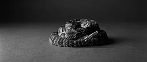 Monochrome Studio Portrait of Coiled Rattlesnake