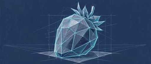 Geometric Wireframe Strawberry Blueprint Sketch