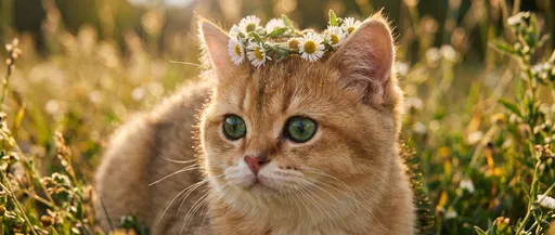 Golden Kitten Wearing Daisy Crown