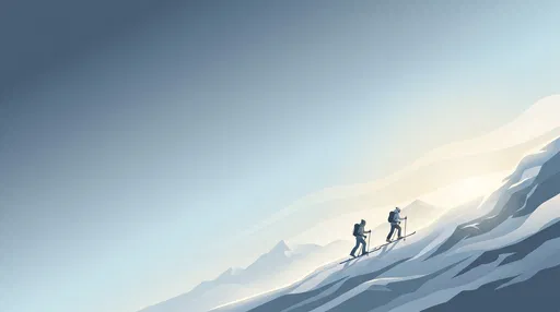 Vector Illustration of Backcountry Skiers Ascending