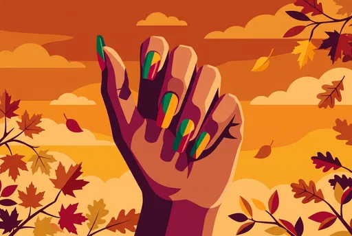 Graphic Illustration of Autumn Color-Blocked Nails