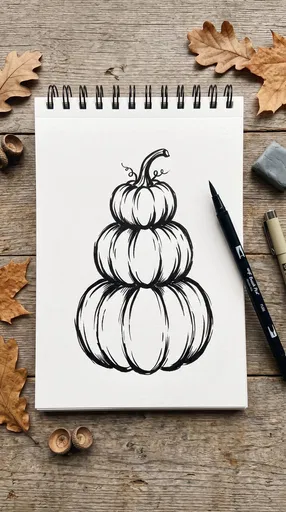 Stacked Pumpkins Ink Drawing on Sketchpad