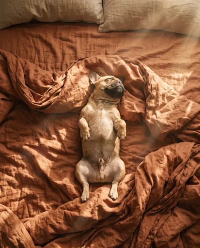 French Bulldog Sleeping on Terracotta Bed