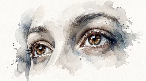 Watercolor Illustration of Brown Eyes Looking Up