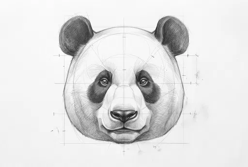 Symmetrical Graphite Structural Drawing of Panda Head