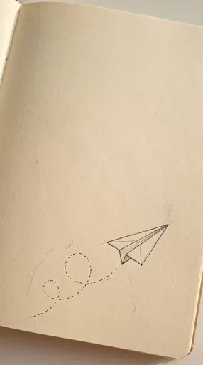 Minimalist Paper Airplane Sketch on Notebook