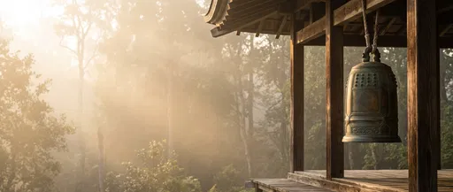 Antique Bronze Temple Bell at Sunrise