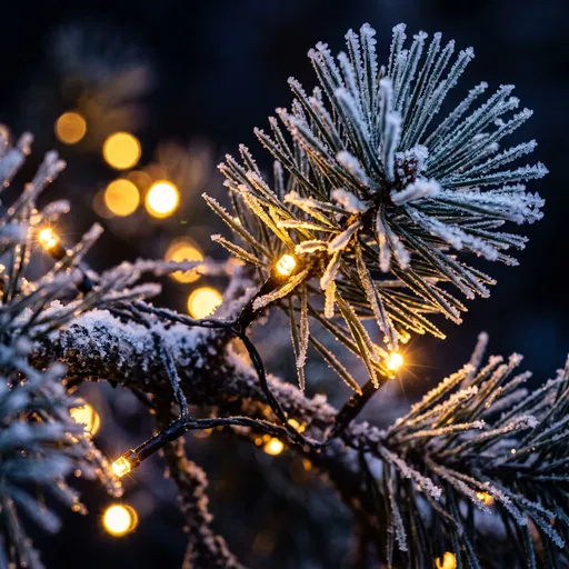 Frosted Pine Branch with Fairy Lights
