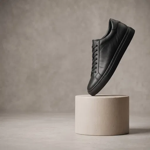 Black Leather Sneaker on Plaster Cylinder