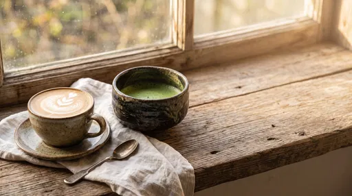 Latte and Matcha on Wooden Window Ledge