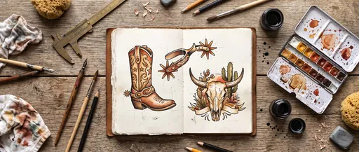Western Tattoo Sketchbook and Painting Supplies