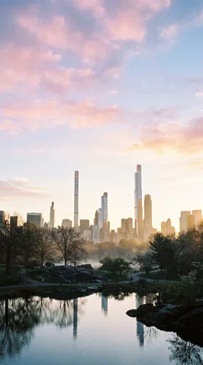 Central Park Dawn Over Midtown Manhattan Skyline