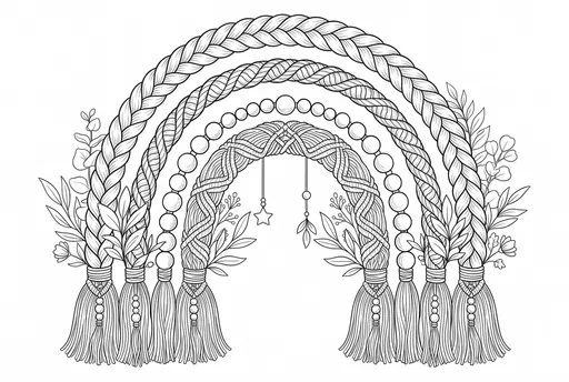 Boho Macrame Rainbow Line Art Coloring Page