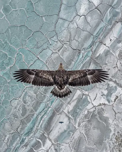 Aerial View of Eagle Over Salt Flat
