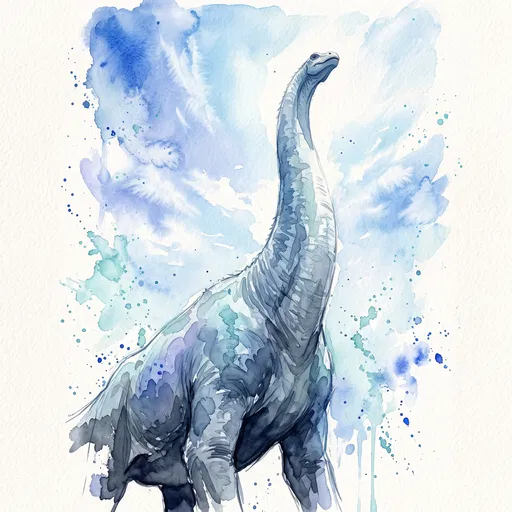 Blue Watercolor Argentinosaurus Dinosaur Illustration