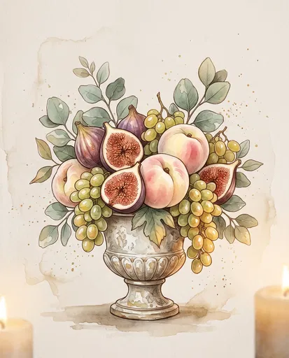 Watercolor Fruit Bouquet in Ceramic Urn
