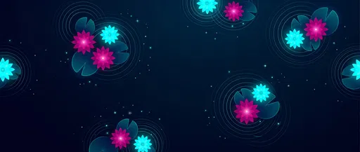 Glowing Water Lilies on Dark Night Pond