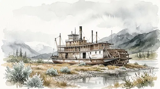 Watercolor Illustration of Historic Sternwheeler Paddleboat