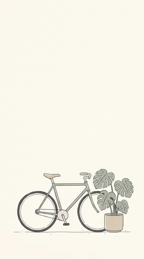 Minimalist Bicycle and Potted Monstera Illustration