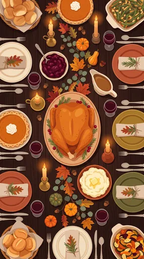 Top-Down Thanksgiving Feast Illustration