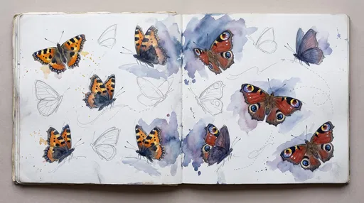 Watercolor Butterfly Sketches in Open Sketchbook