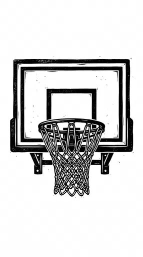 Black and White Linocut Basketball Hoop
