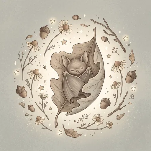 Sleeping Bat in Autumn Oak Leaf