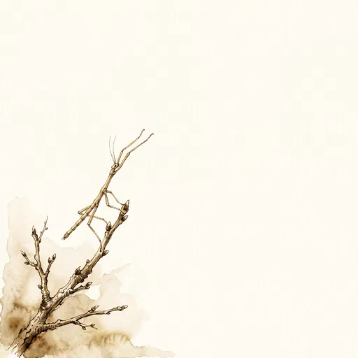 Sepia Watercolor Stick Insect on Branch