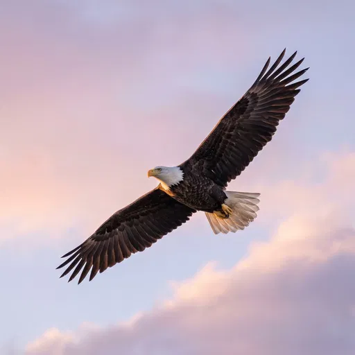 Bald Eagle Soaring in Pastel Sky