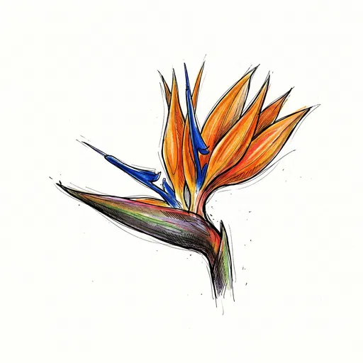 Bird of Paradise Flower Colored Sketch