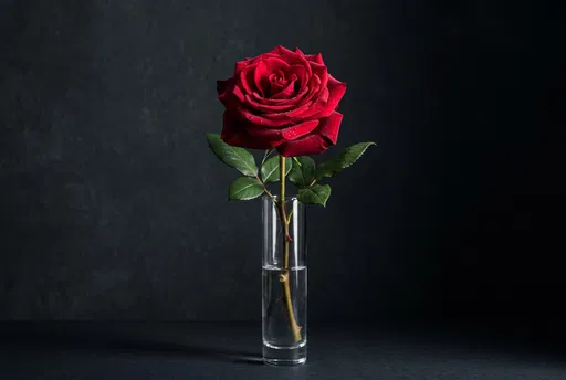 Red Rose in Clear Glass Vase