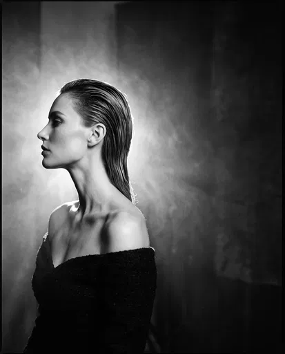 Monochrome Profile Portrait of Woman in Haze