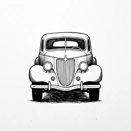 Vintage Coupe Front View Ink Illustration