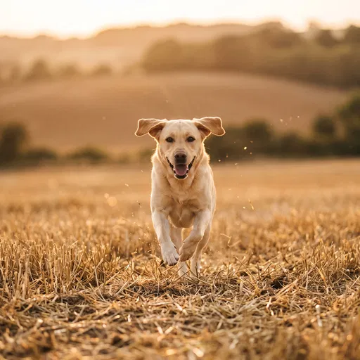 Yellow Labrador Running in Golden Meadow