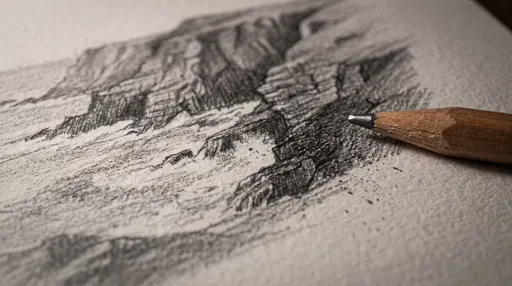 Macro Close-Up of Graphite Landscape Sketch