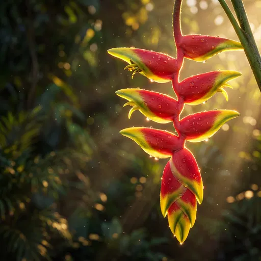 Sunlit Red and Yellow Heliconia Flower