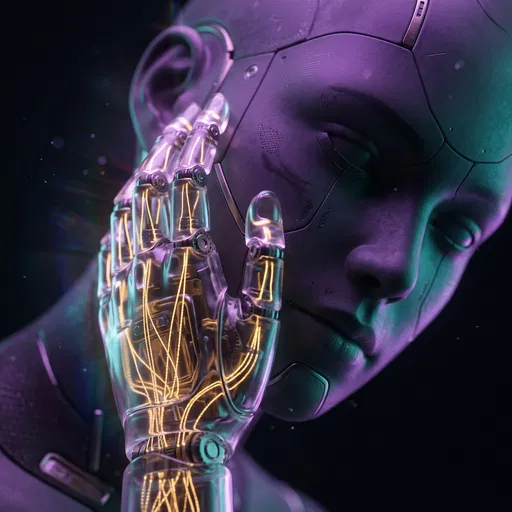 Android Face With Translucent Glowing Hand