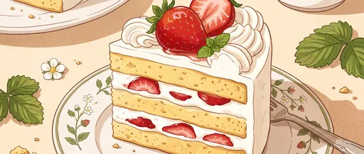 Illustrated Japanese Strawberry Shortcake Slice