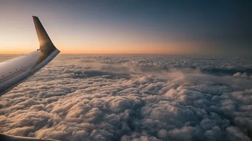 Airplane Wing Over Sunset Clouds
