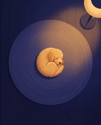 Sleeping Goldendoodle Puppy on Round Rug